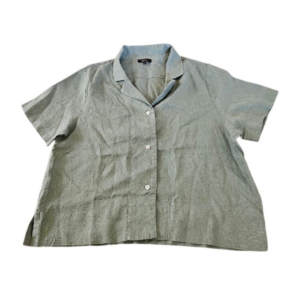 Quince 100% European Linen Short Sleeve Button Down Shirt Sage Green Large